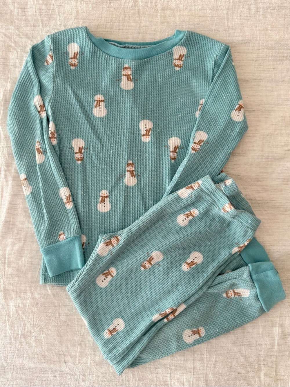 Carter's Teal Snowman Waffle-Knit Pajama Set Christmas Holidy